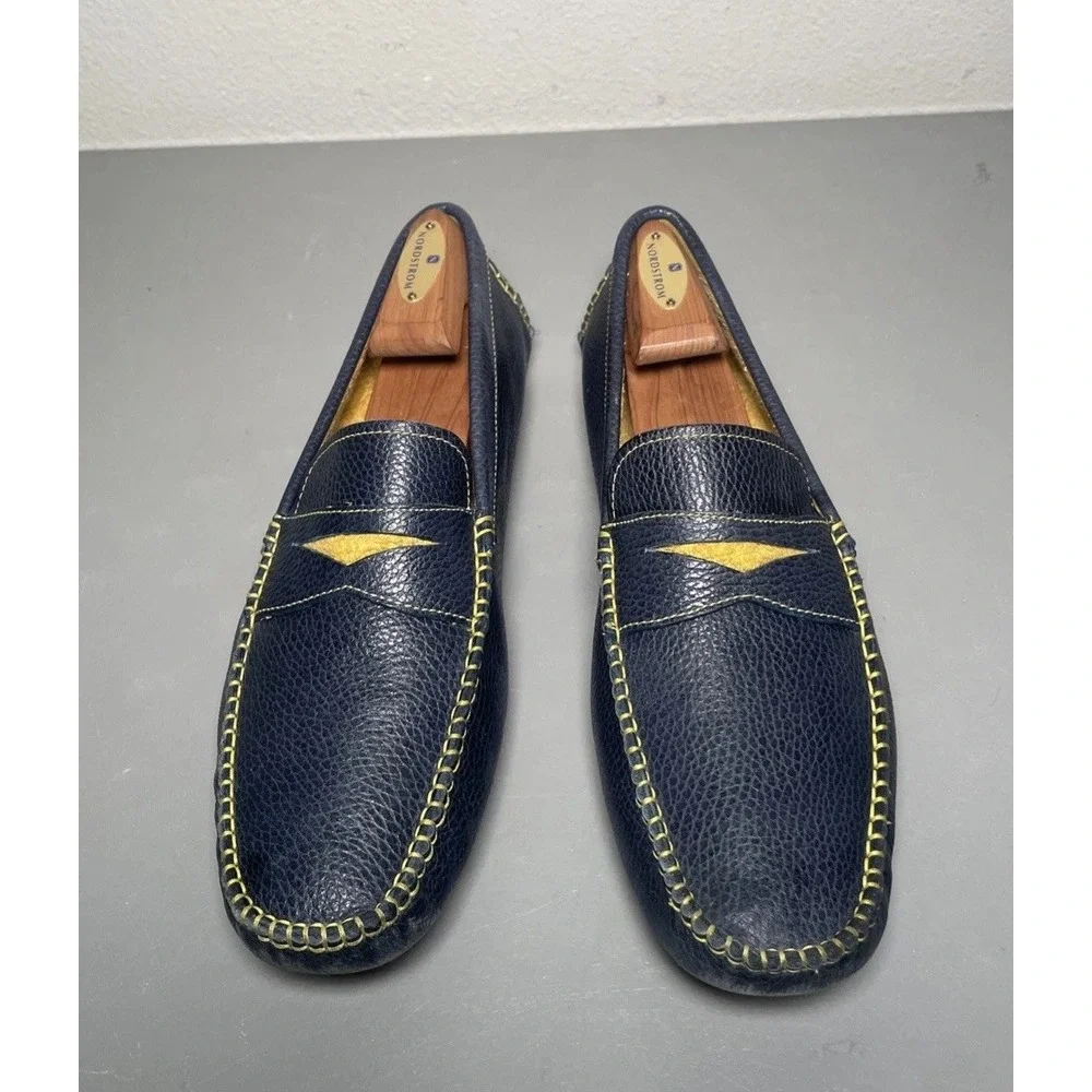 DONALD J PLINER DRIVING SHOES MENS NAVY BLUE STITCHING VINISP MOCCASIN SIZE 11